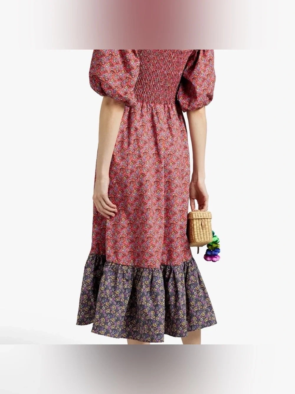 Rhode Eloise shirred floral print cotton midi dress size XS